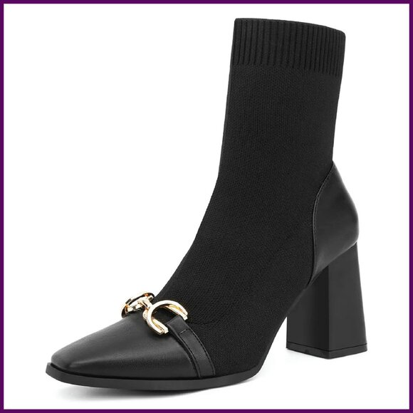 Vintage Ankle Boots Chain Detail Stretch Knit Slim Fit Fall Winter